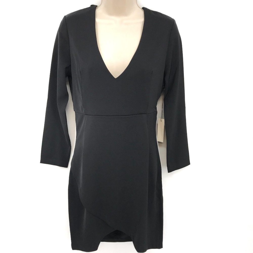 NWT Capulet Womens Black Lace Back Deep V-neck Tulip Hem Mini Dress Size S